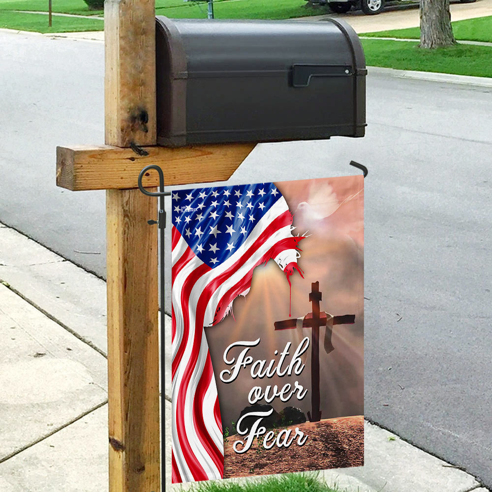 Faith Over Fear. Jesus Christian Cross American Flag