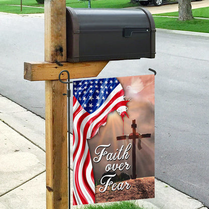 Faith Over Fear. Jesus Christian Cross American Flag