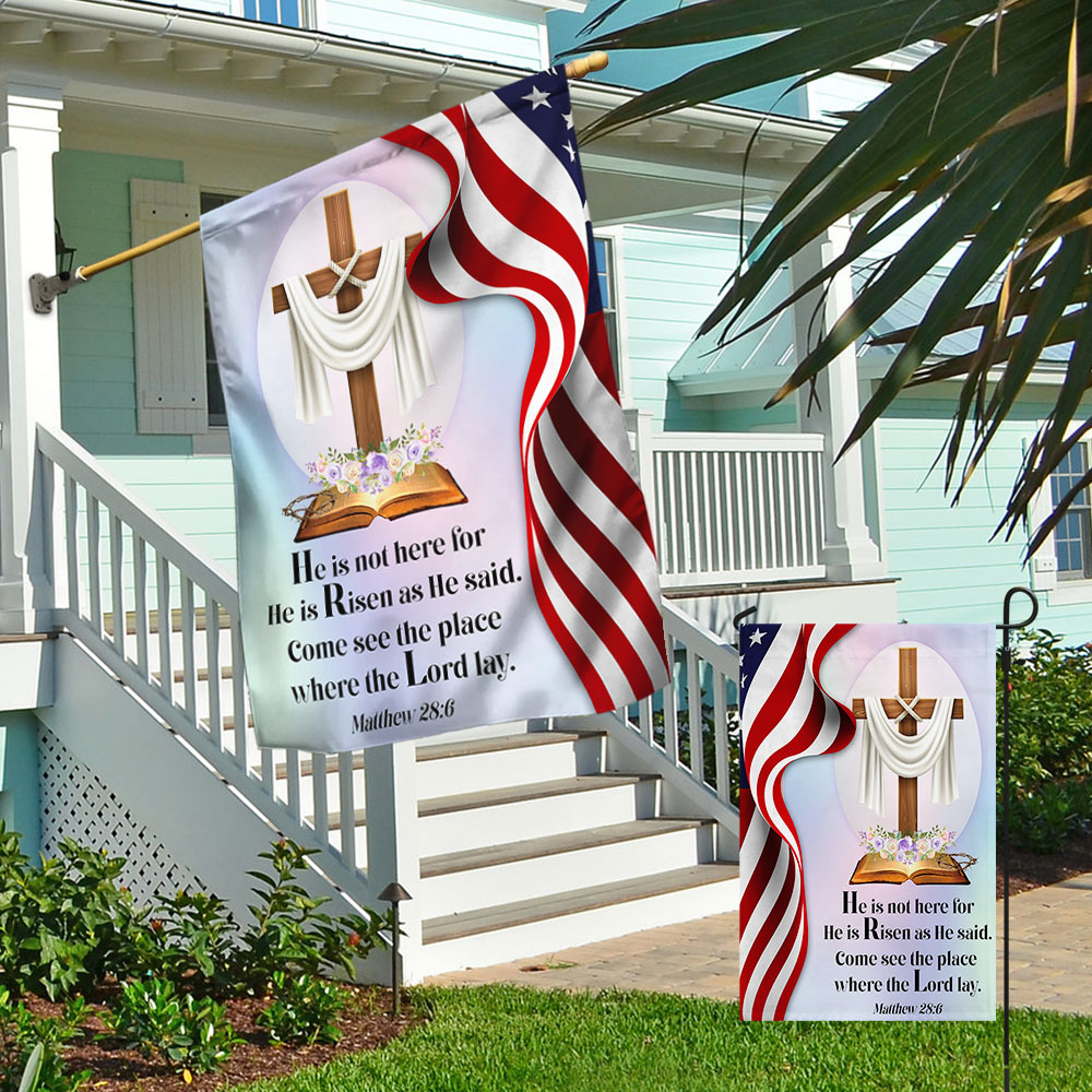 Jesus Cross Easter Day American Flag He Is Not Here He Is Risen