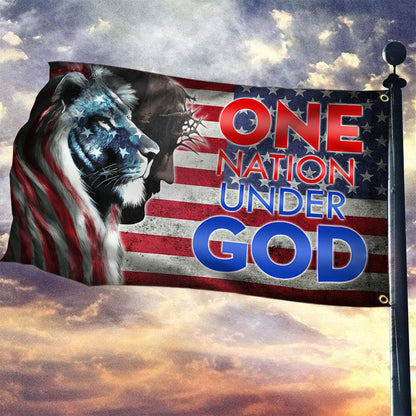 Lion King Jesus Christ Grommet Flag One Nation Under God