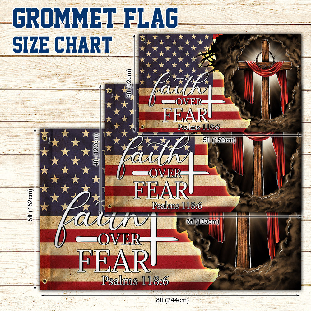 Jesus. Christian Cross. Faith Over Fear American Flag