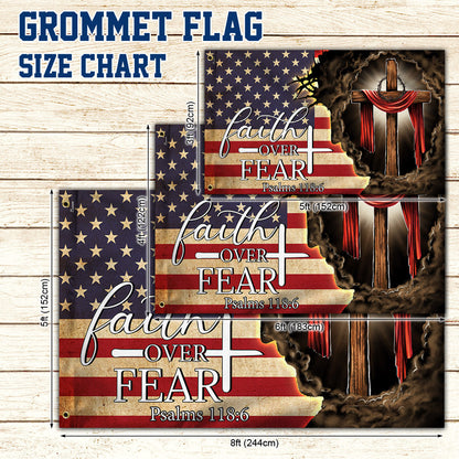Jesus. Christian Cross. Faith Over Fear American Flag