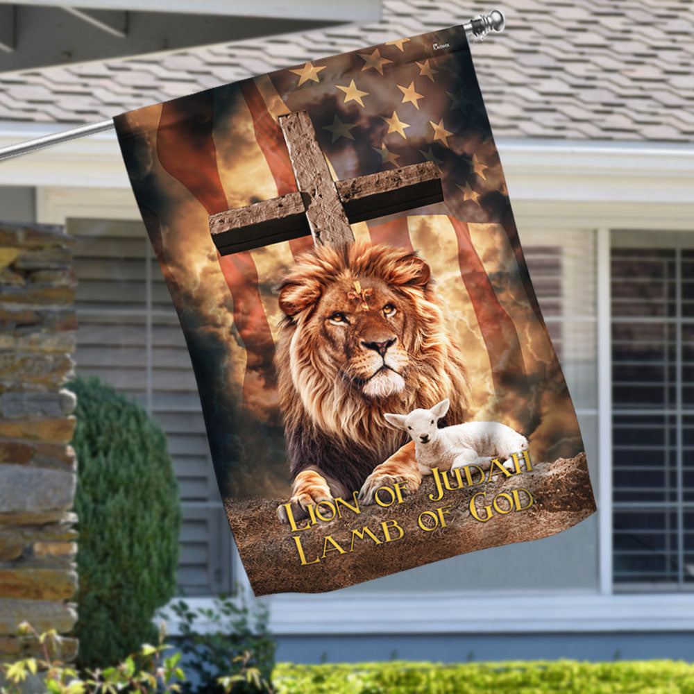 Lion of Judah, Lamb of God Cross American Flag 3 Day-Shipping 3-Day Shipping