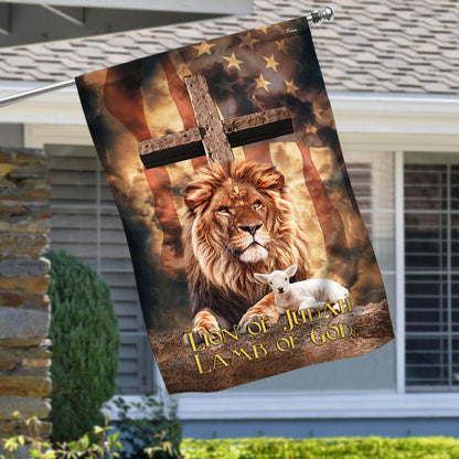 Lion of Judah, Lamb of God Cross American Flag 3 Day-Shipping 3-Day Shipping