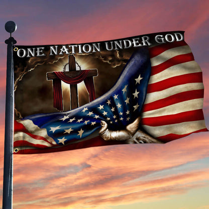 One Nation Under God. Christian Cross American Flag
