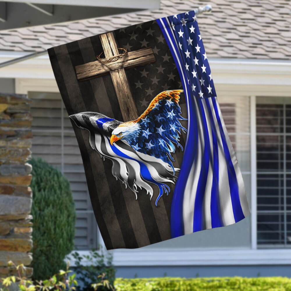 The Thin Blue Line American Eagle Christian Cross Flag