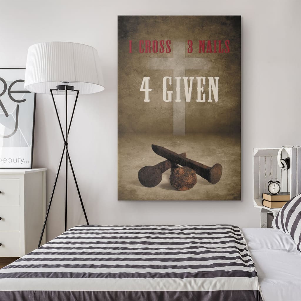 Easter Christian Gifts: Rustic 1 Cross 3 Nails 4given Wall Art Canvas Print