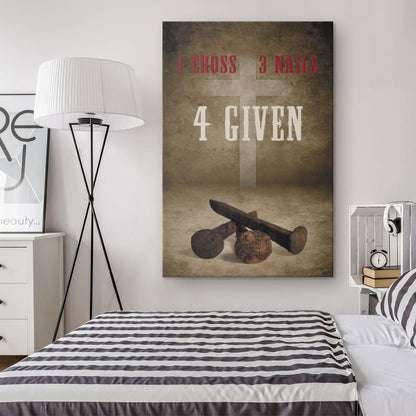 Easter Christian Gifts: Rustic 1 Cross 3 Nails 4given Wall Art Canvas Print