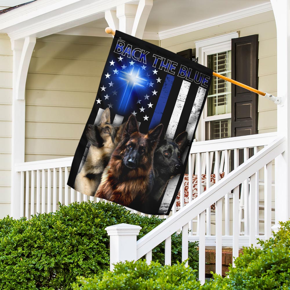 German Shepherd Back The Blue Christian Cross Flag