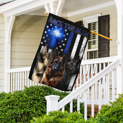 German Shepherd Back The Blue Christian Cross Flag