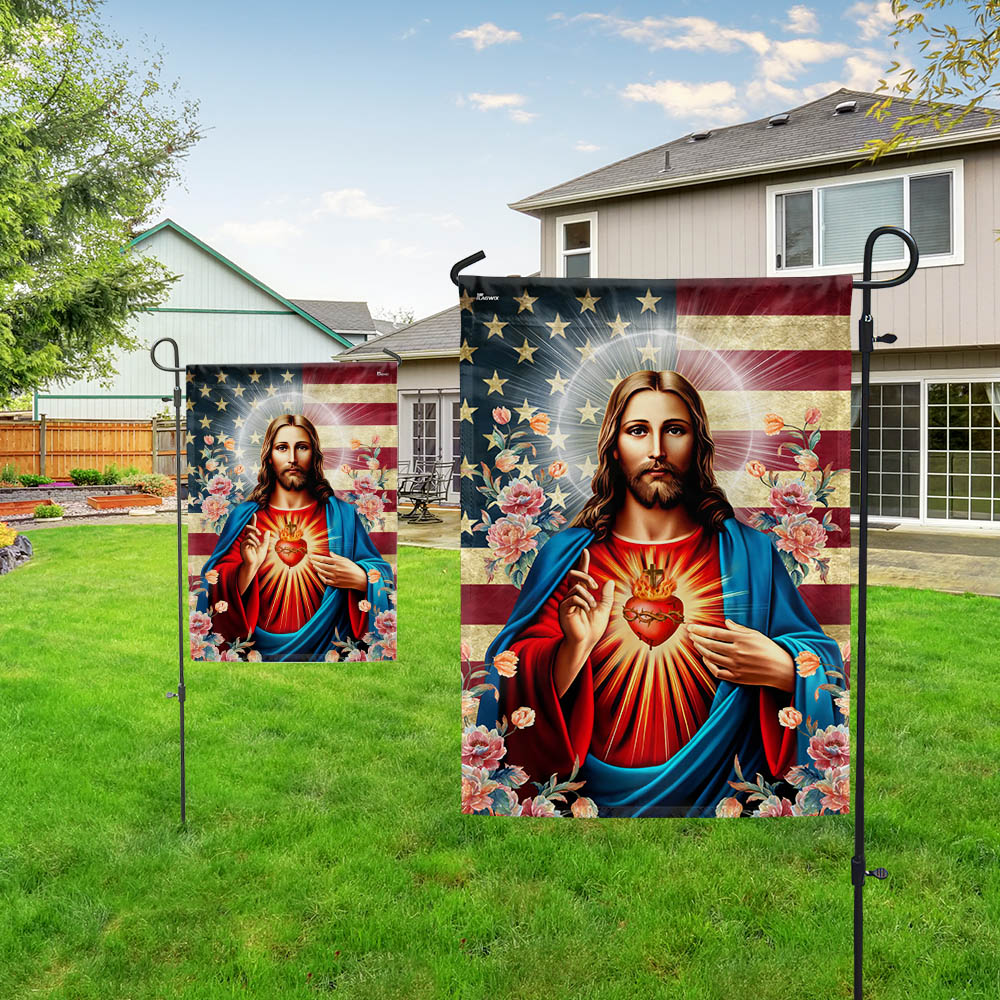 Flagwix American Flag - The Sacred Heart Of Jesus American Flag
