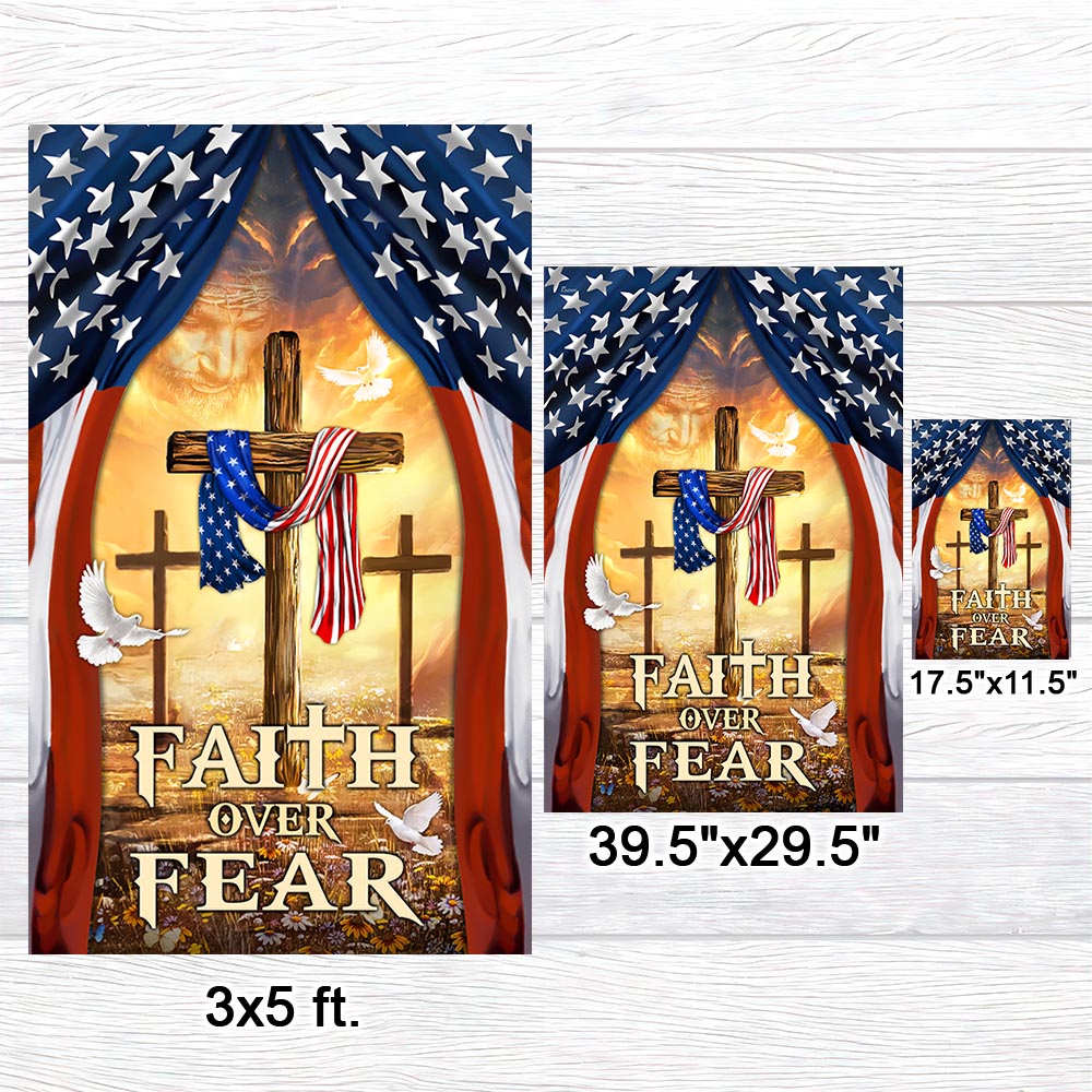 Christian Cross American Flag Faith Over Fear