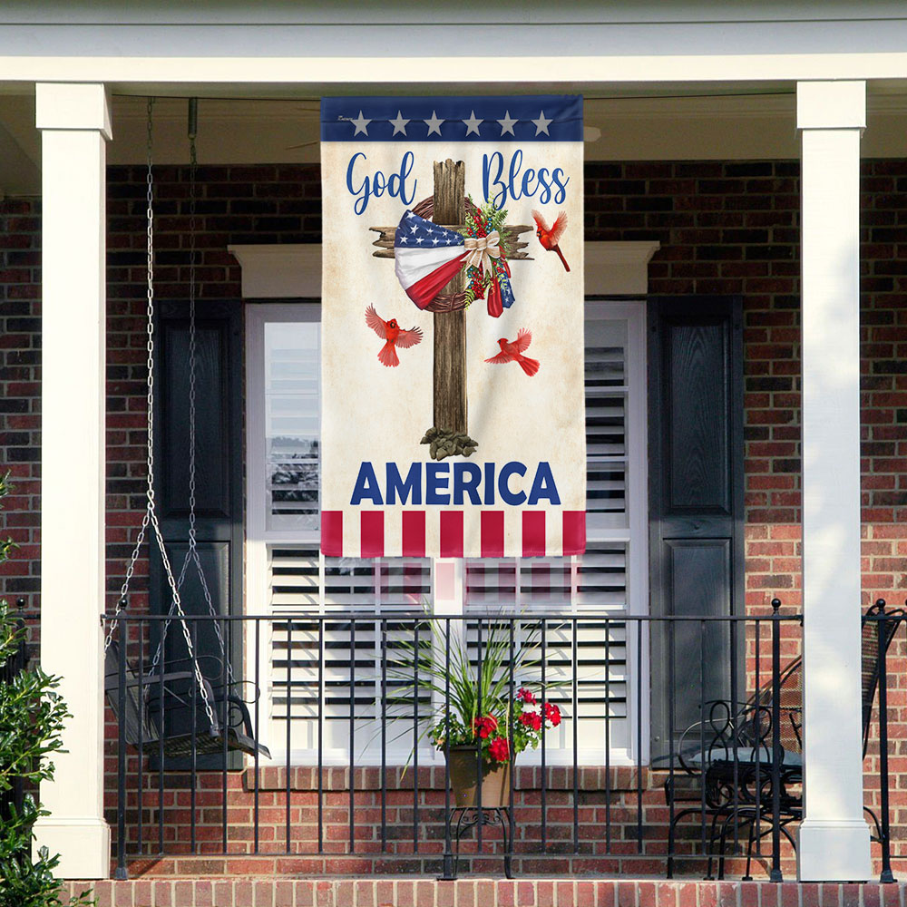 Flagwix American Flag - Christian Cross American Wreath God Bless America Flag