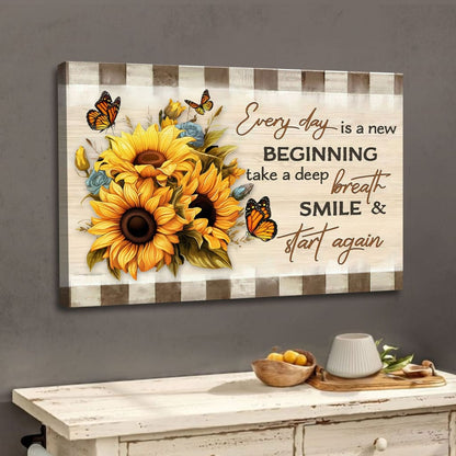 Every Day is a New Beginning, Butterfly and Sunflower, Wall Art Canvas