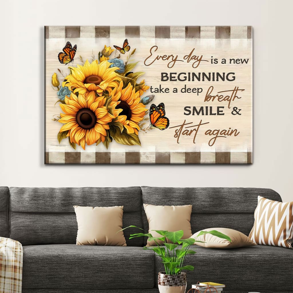 Every Day is a New Beginning, Butterfly and Sunflower, Wall Art Canvas