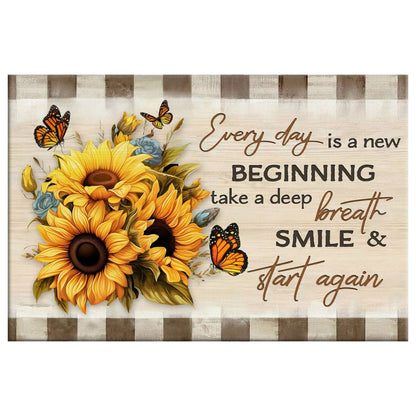 Every Day is a New Beginning, Butterfly and Sunflower, Wall Art Canvas