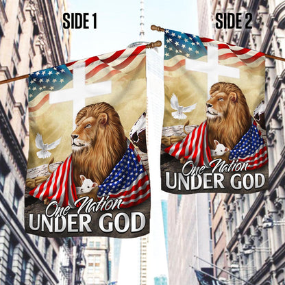 One Nation Under God Lion Lamb Christian Cross Flag