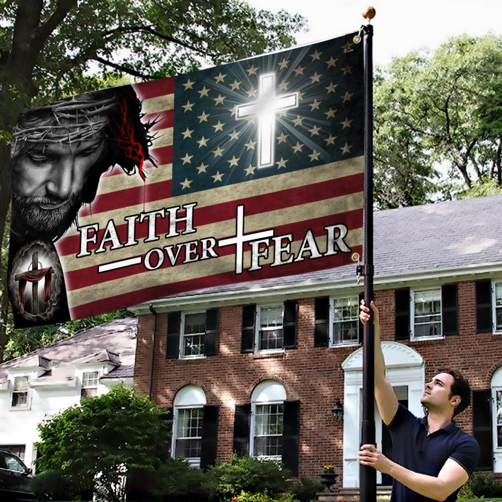 Faith Over Fear. Jesus Christian Cross American Flag