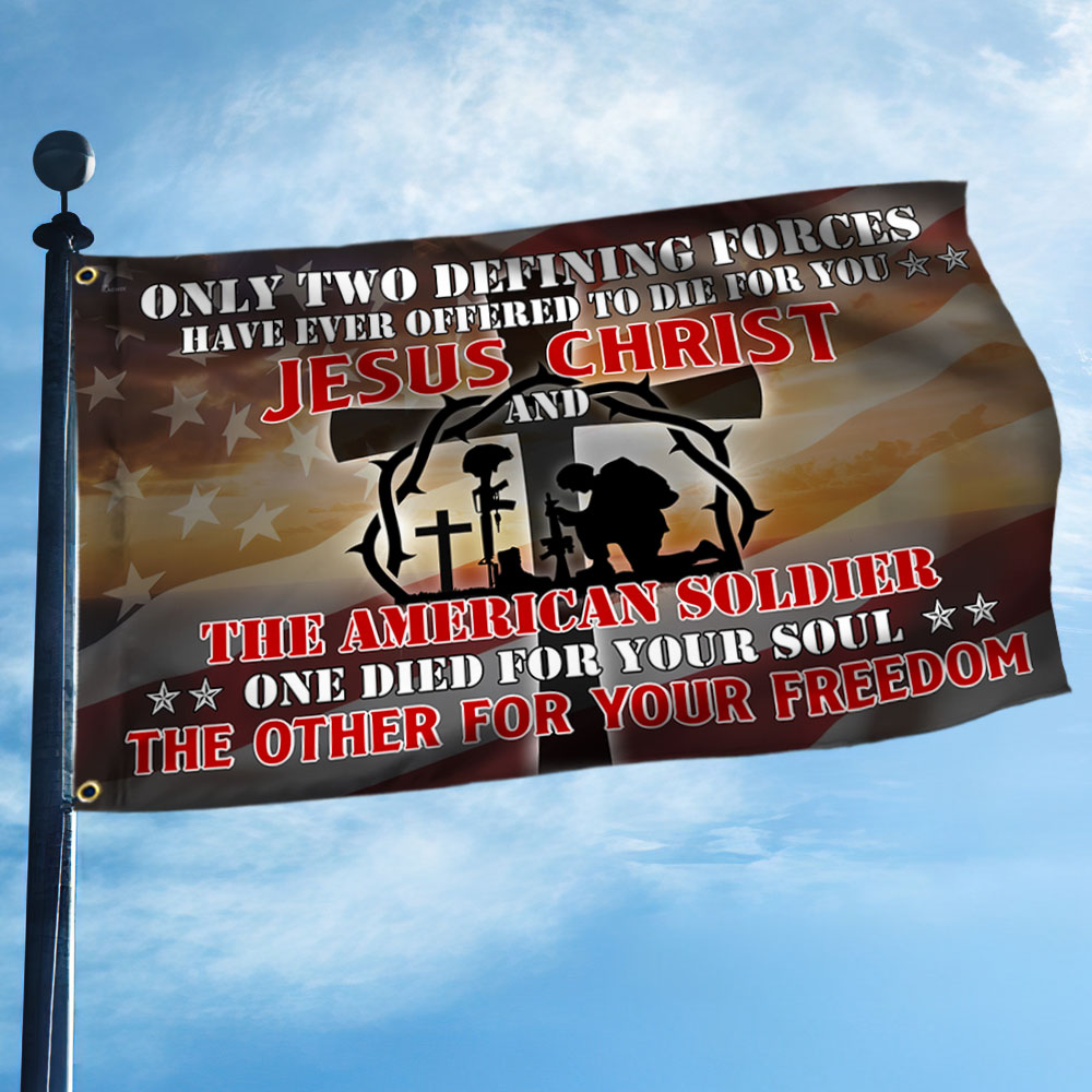 U.S. Veteran Day Jesus And Soldiers Grommet Flag