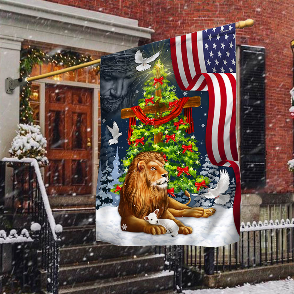 Jesus Christ Cross Lion of Judah Christmas Tree Flag