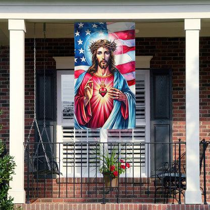 Sacred Heart Of Jesus American Flag