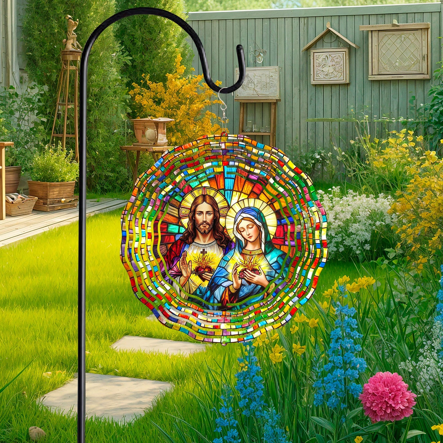 Sacred Heart of Jesus &amp; Immaculate Heart of Mary Wind Spinner 3-Day Shipping