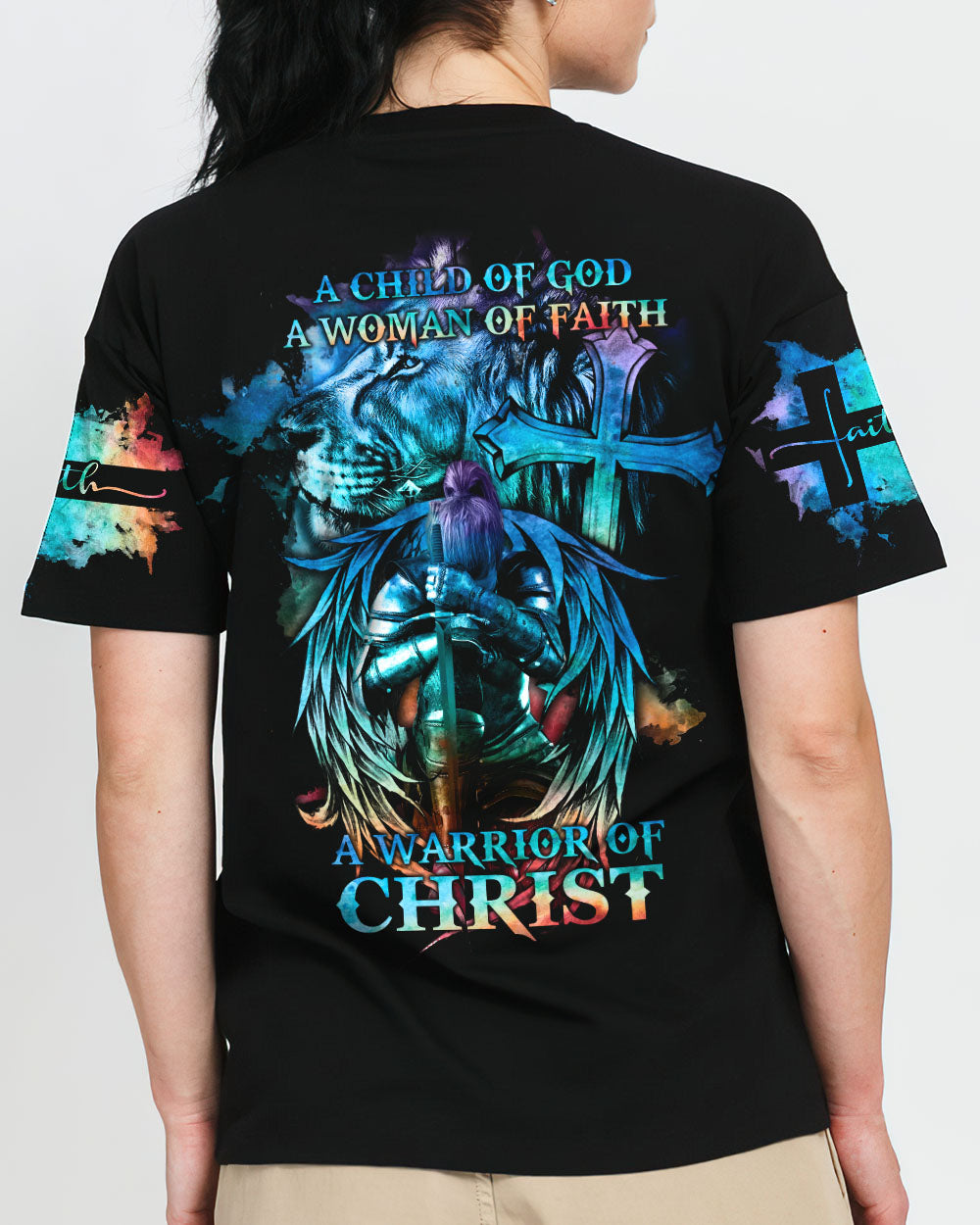 A Child Of God A Woman Of Faith Lion Warrior T-Shirt 3