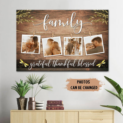 Personalized Family Grateful Thankful Blessed Wall Art Canvas With Custom Photos