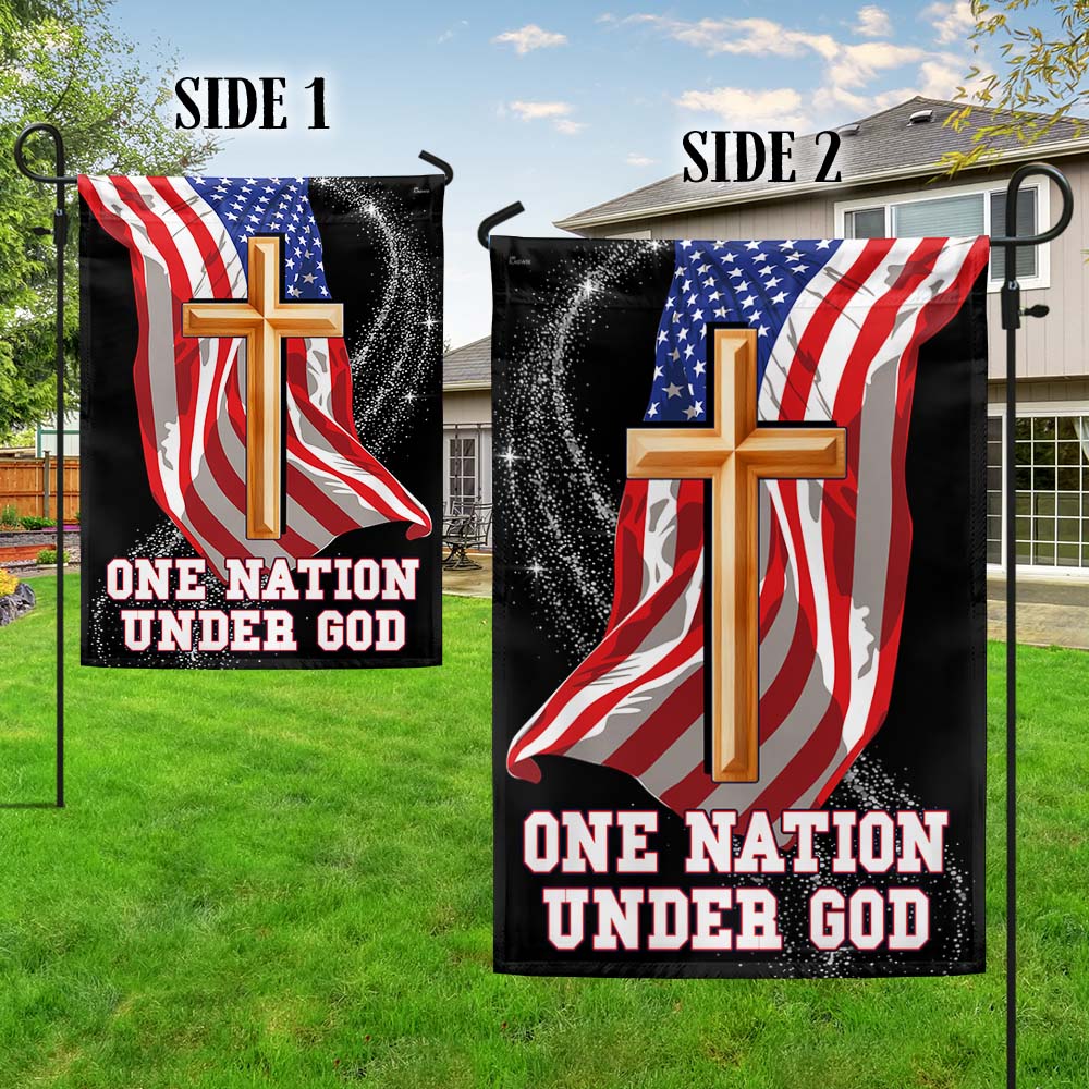 One Nation Under God Christian Cross American Flag