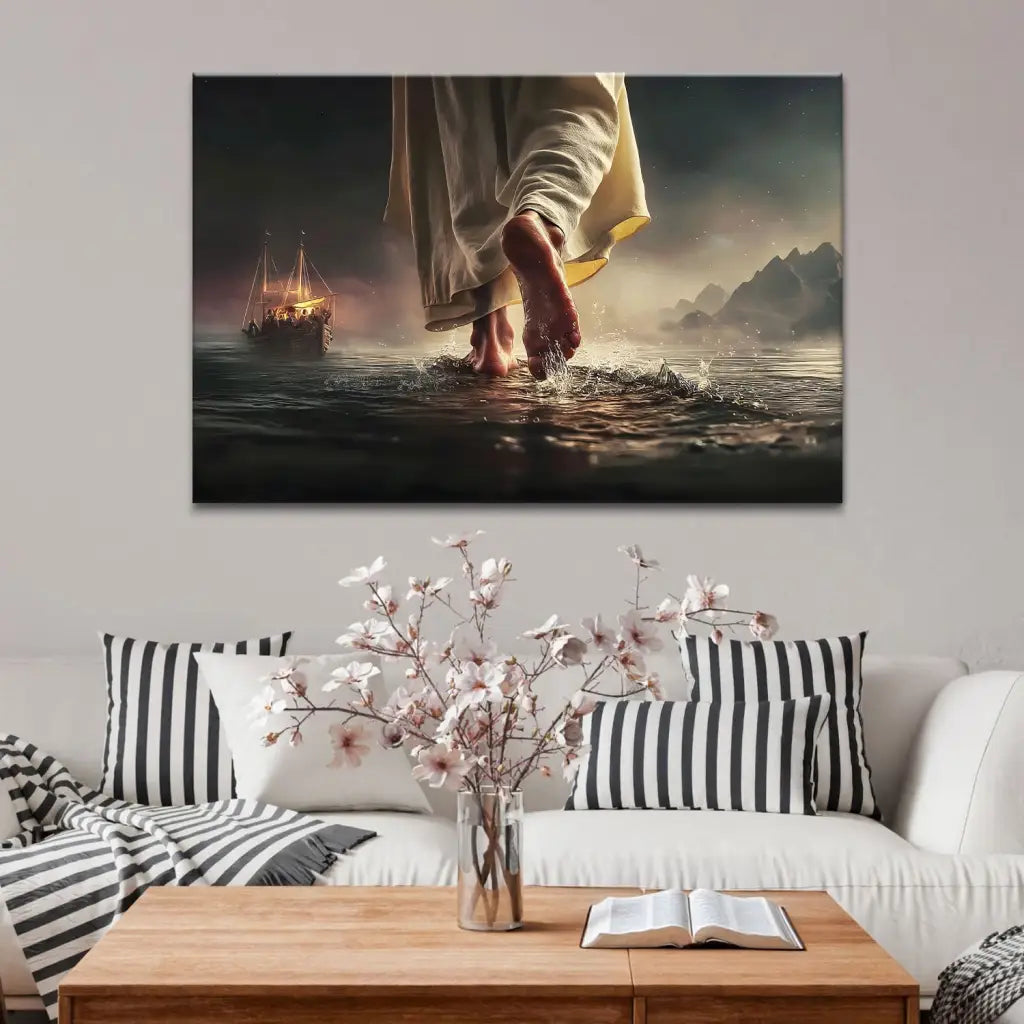 Find Peace in the Storm – Jesus Walking on Water Christian Wall Art Canvas