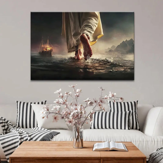 Find Peace in the Storm – Jesus Walking on Water Christian Wall Art Canvas
