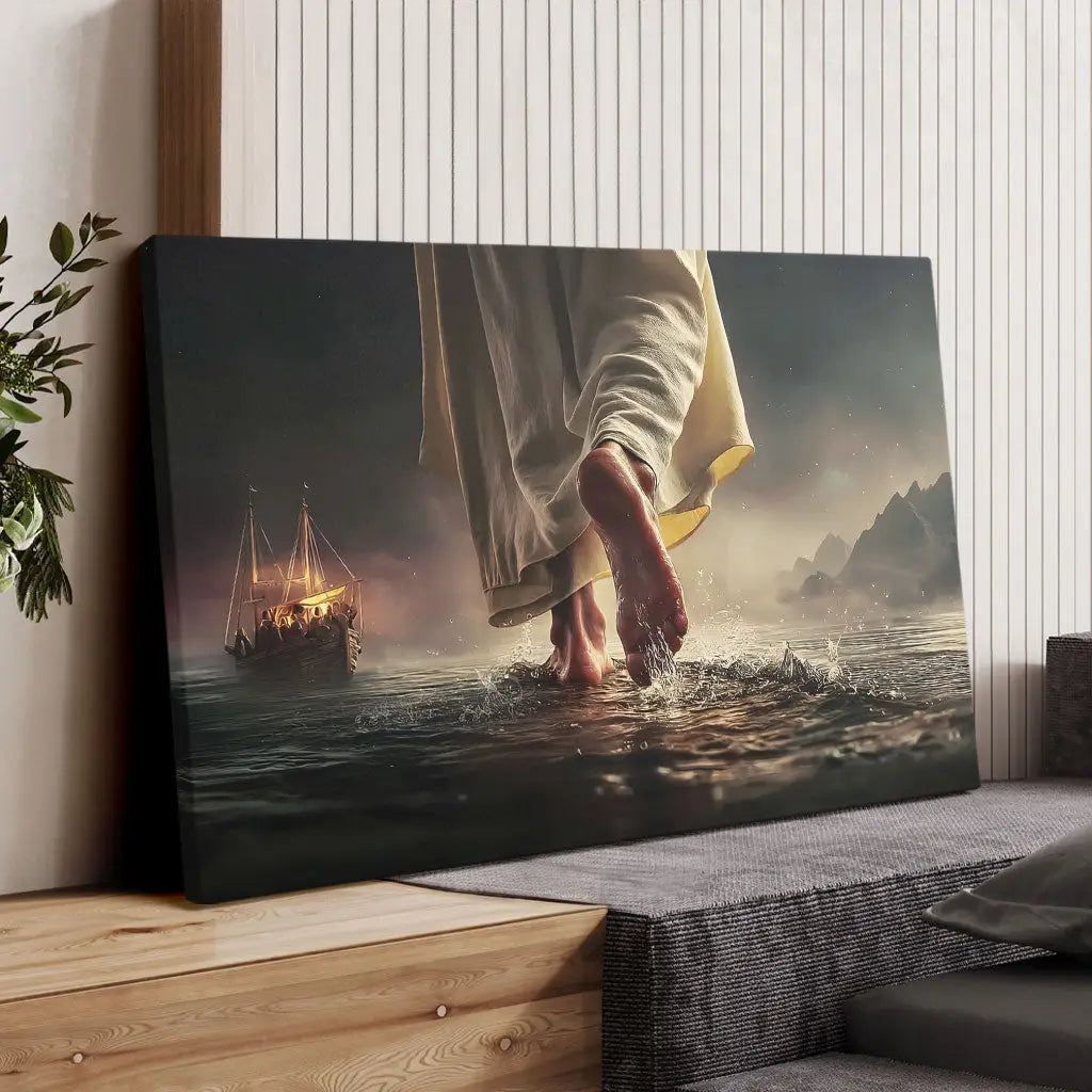 Find Peace in the Storm – Jesus Walking on Water Christian Wall Art Canvas