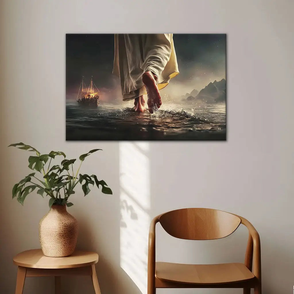 Find Peace in the Storm – Jesus Walking on Water Christian Wall Art Canvas