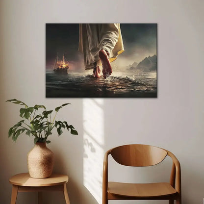 Find Peace in the Storm – Jesus Walking on Water Christian Wall Art Canvas