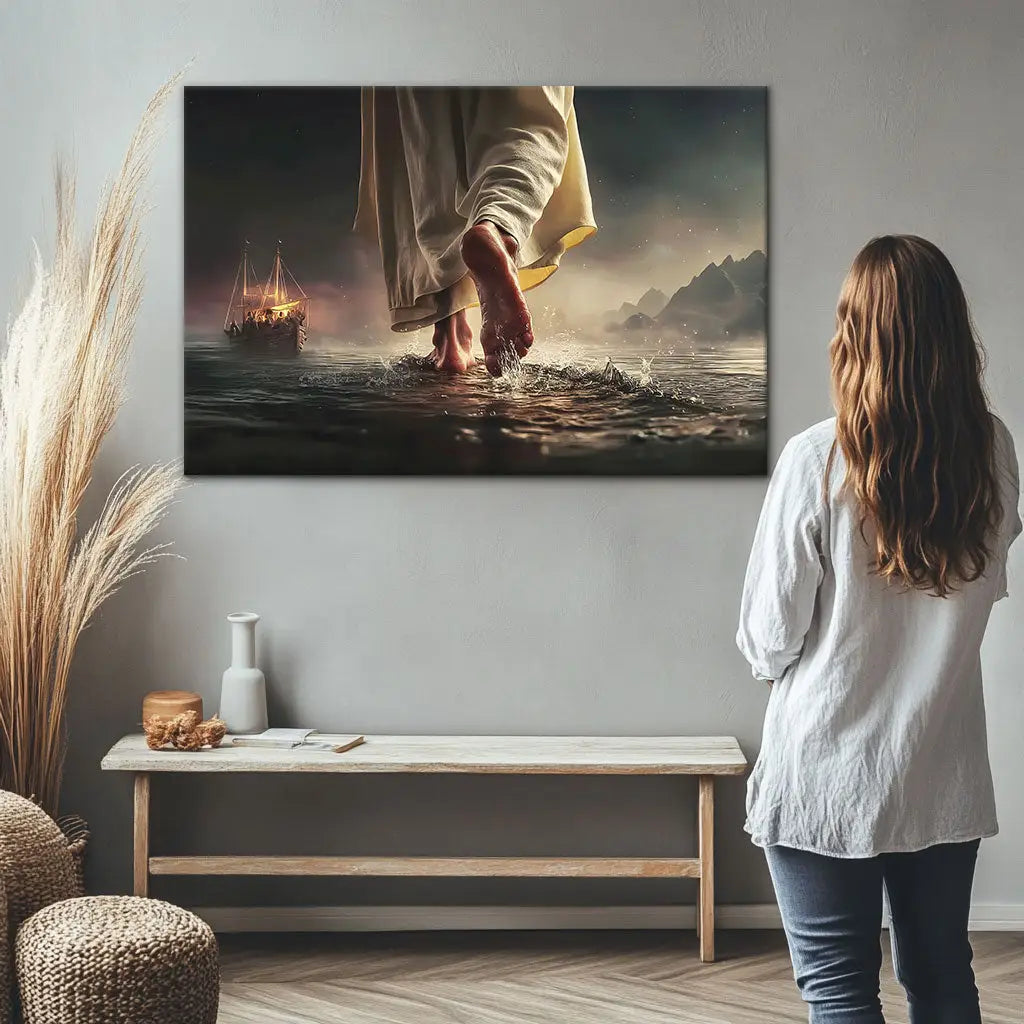 Find Peace in the Storm – Jesus Walking on Water Christian Wall Art Canvas