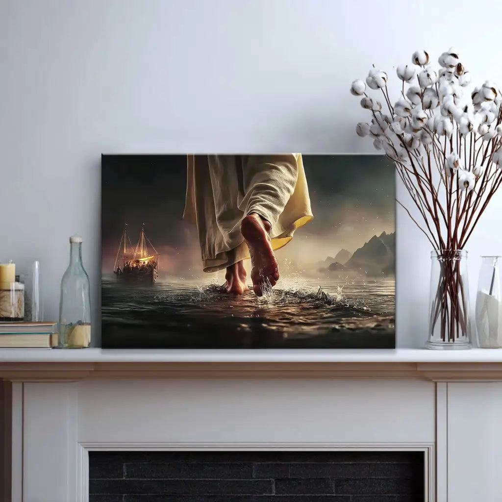 Find Peace in the Storm – Jesus Walking on Water Christian Wall Art Canvas