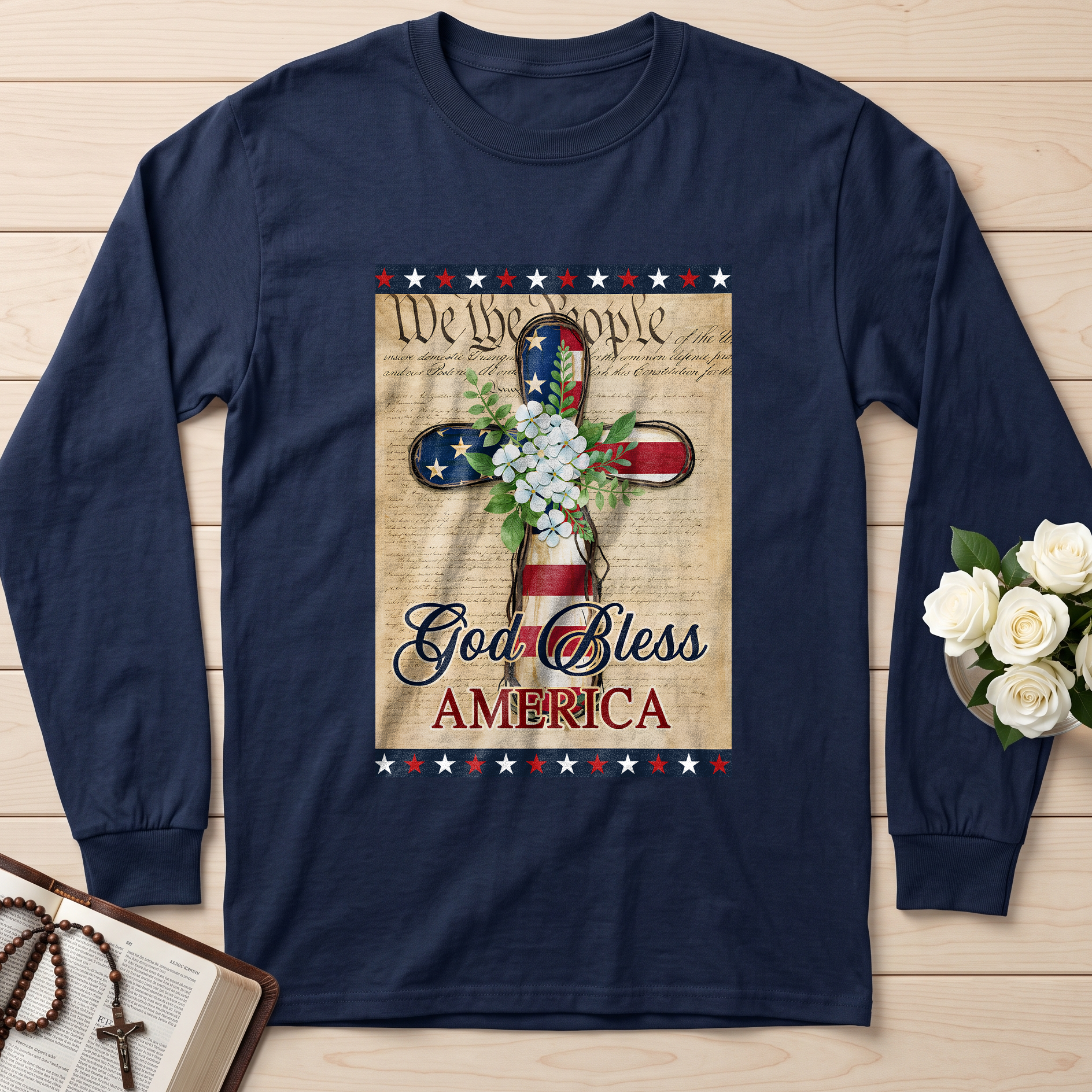 Flagwix American Flag - Patriotic God Bless America 4th of july Christian Cross Flag