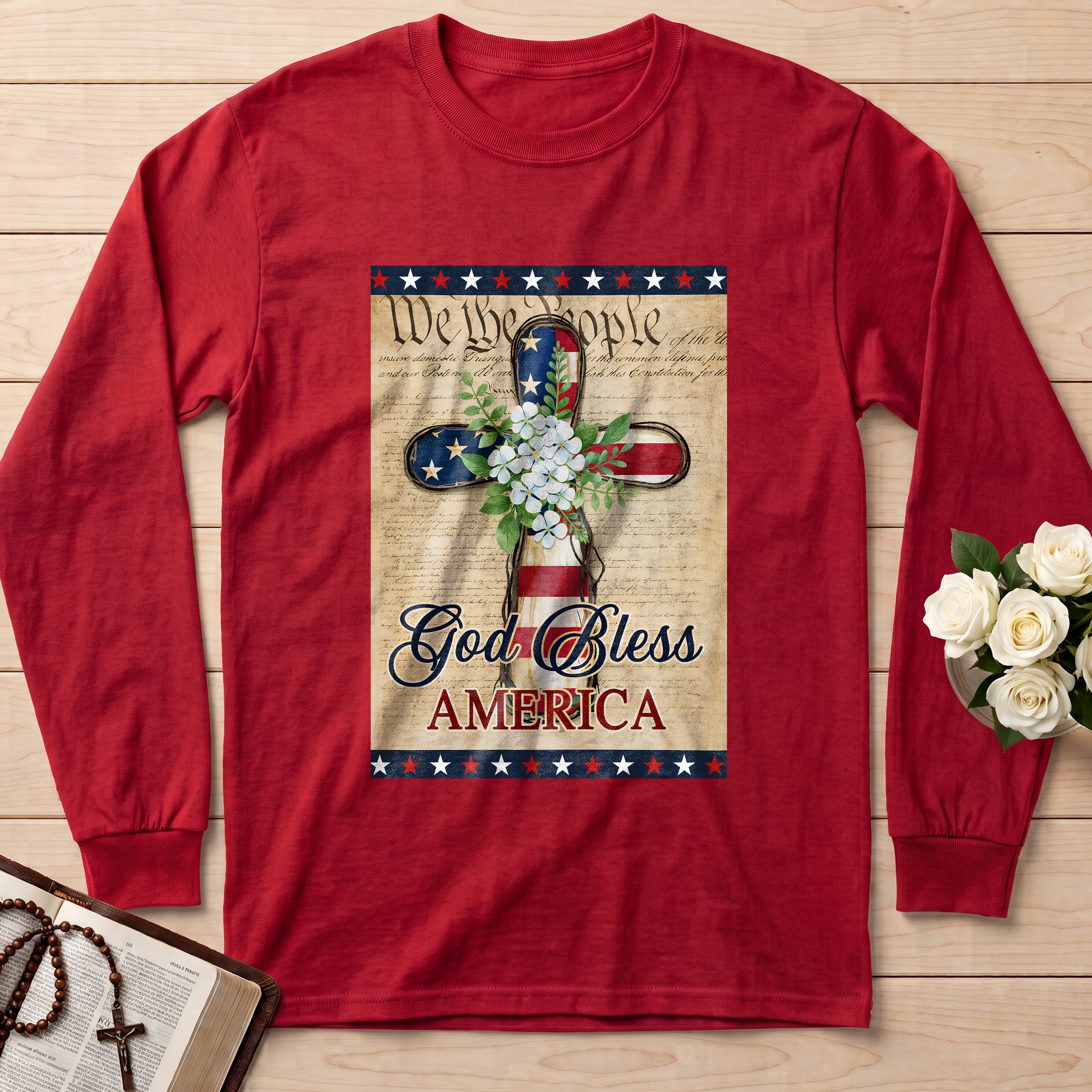 Flagwix American Flag - Patriotic God Bless America 4th of july Christian Cross Flag