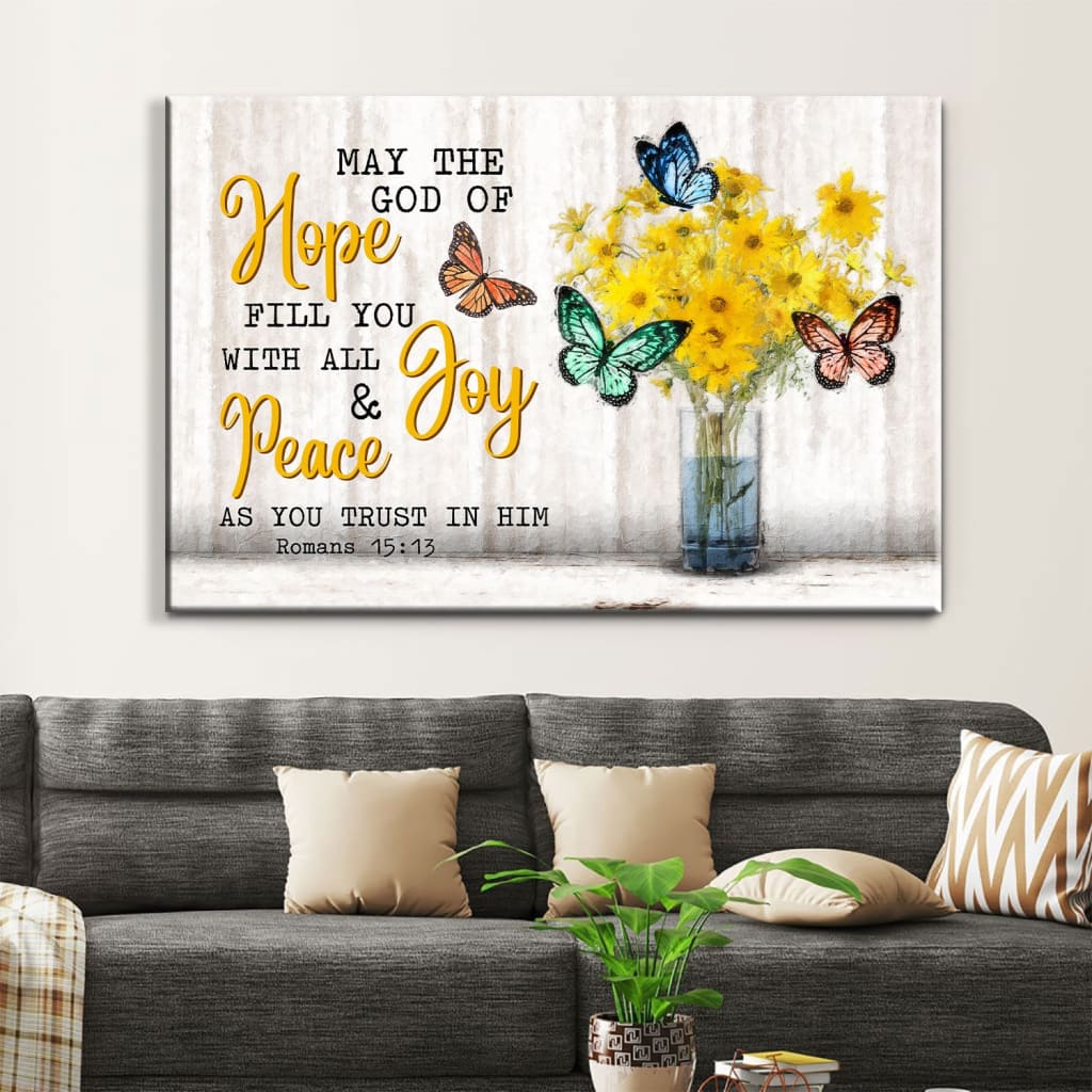 Inspirational Wall Art – Romans 15:13 May The Hope God Of Hope, Butterflies Flowers