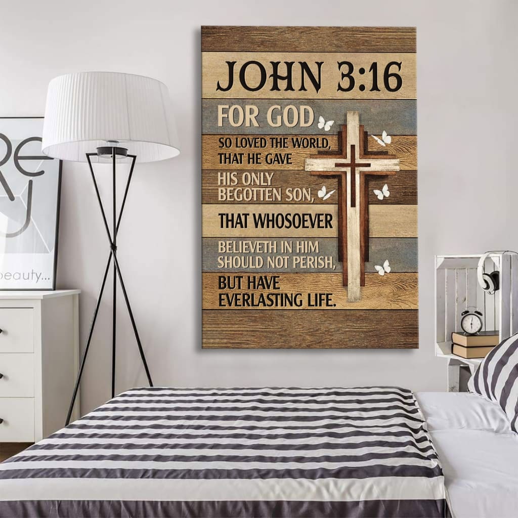 For God So Loved the World John 3:16 Christian Wall Art Canvas
