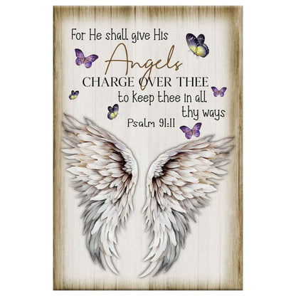 Psalm 91:11 KJV Wall Art Canvas - For He Shall Give His Angels Charge Over Thee