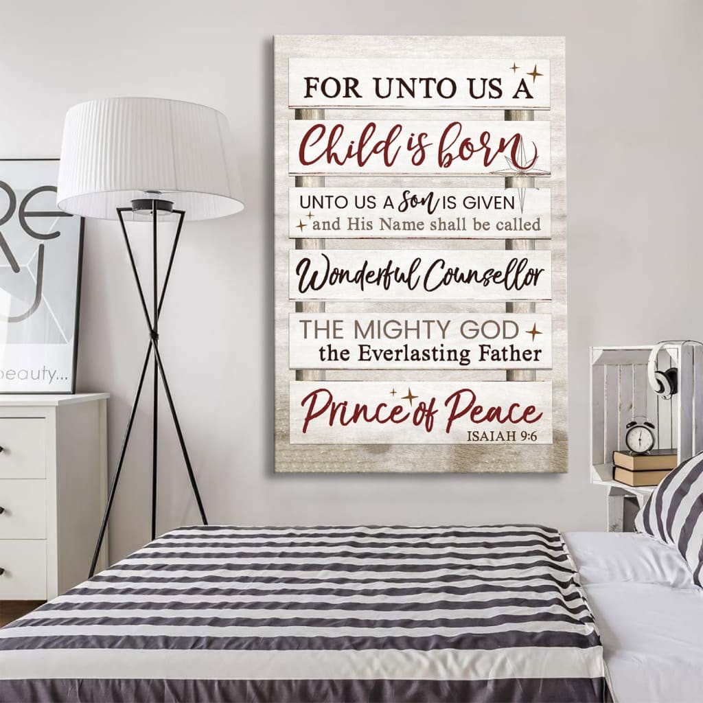 For Unto Us A Child Is Born Isaiah 9:6 Christmas Wall Art Canvas Print