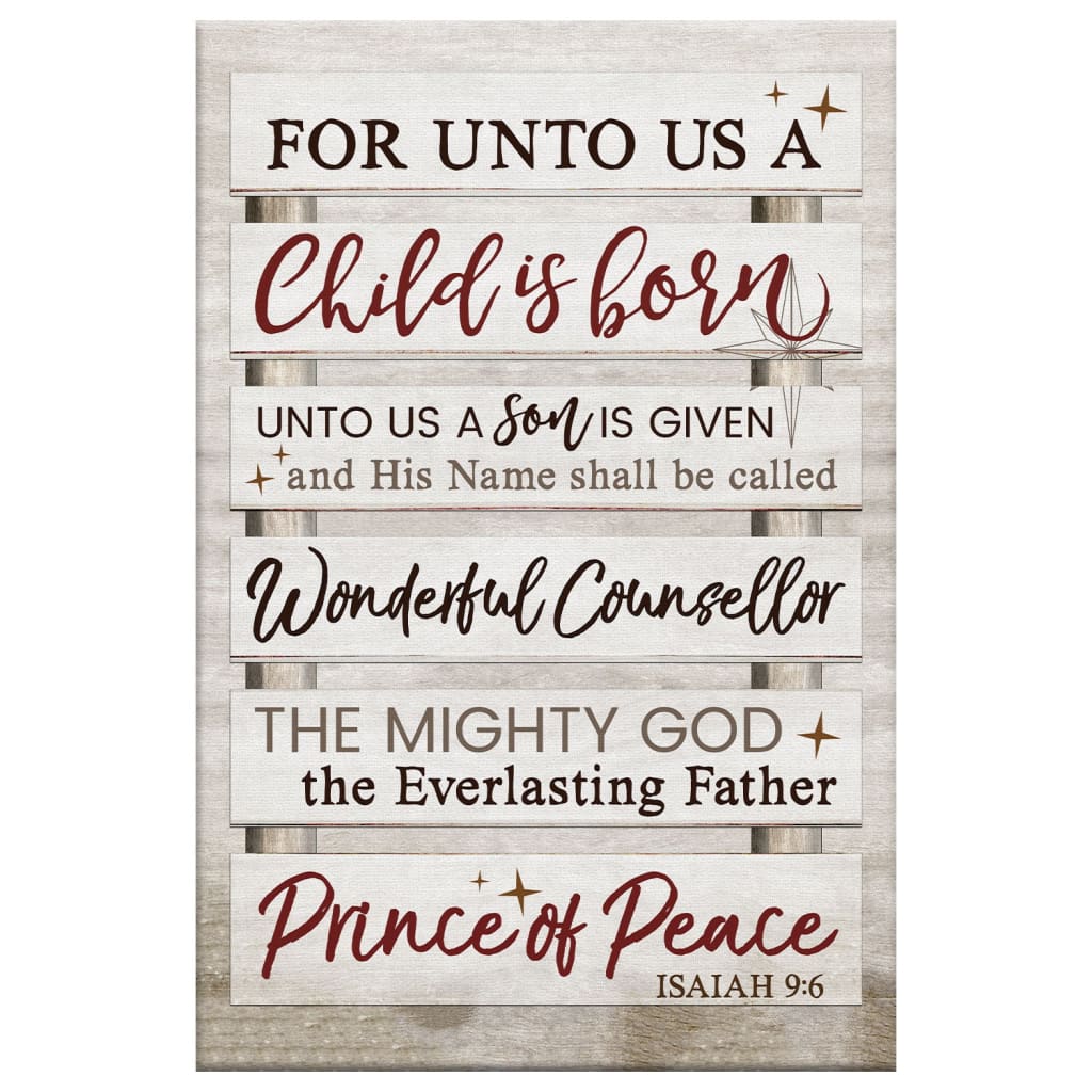 For Unto Us A Child Is Born Isaiah 9:6 Christmas Wall Art Canvas Print