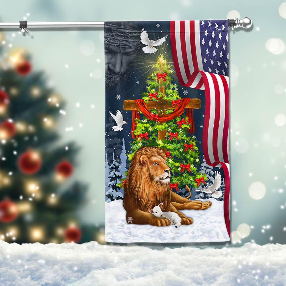 Jesus Christ Cross Lion of Judah Christmas Tree Flag