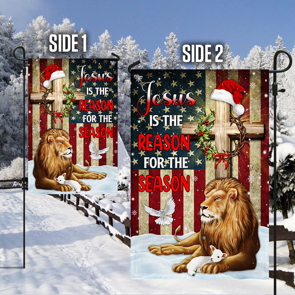 Lion of Judah Jesus Christ Cross Christmas Flag Jesus Is The Reason For The Season