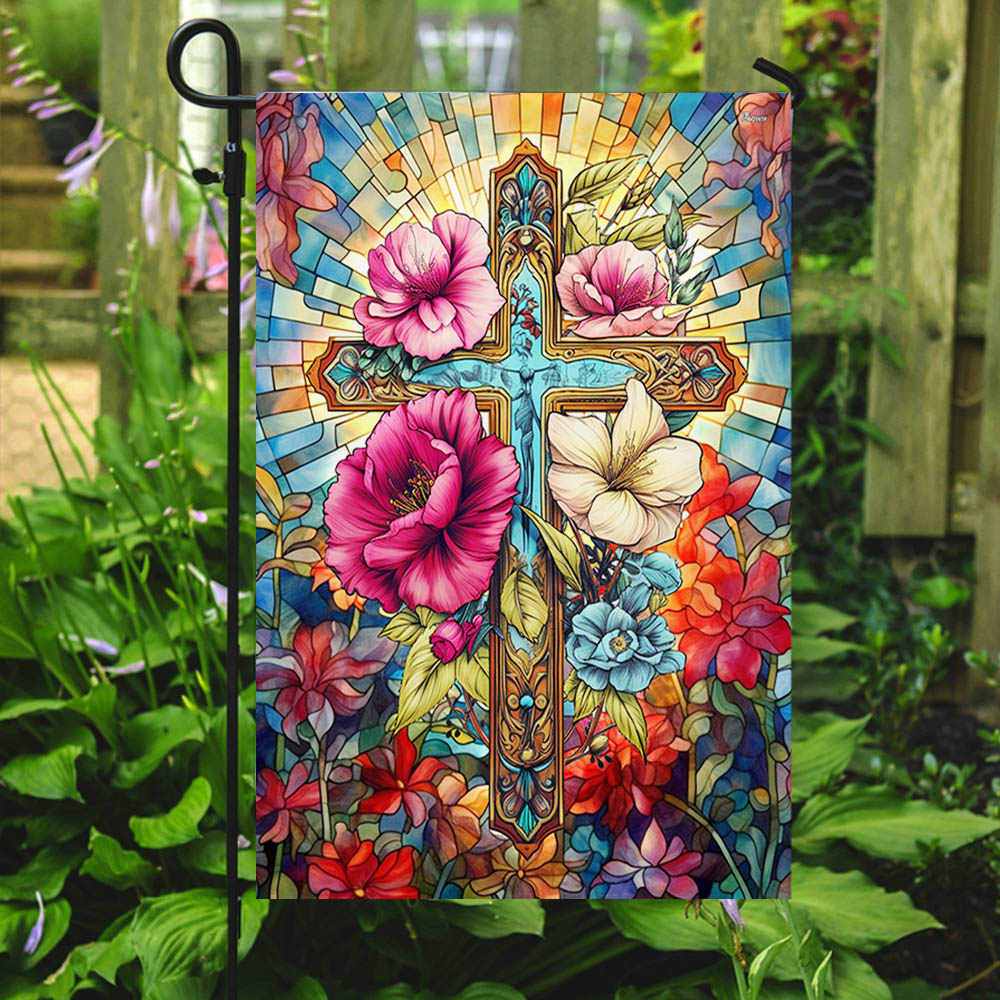 FLAGWIX  Christian Jesus Cross Divine Cross Floral Flag