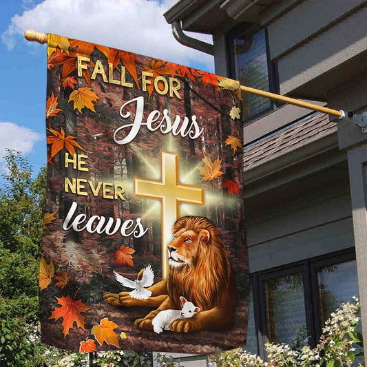 Jesus Flag Fall For Jesus He Never Leaves God &amp; Lion 3-Day Shipping