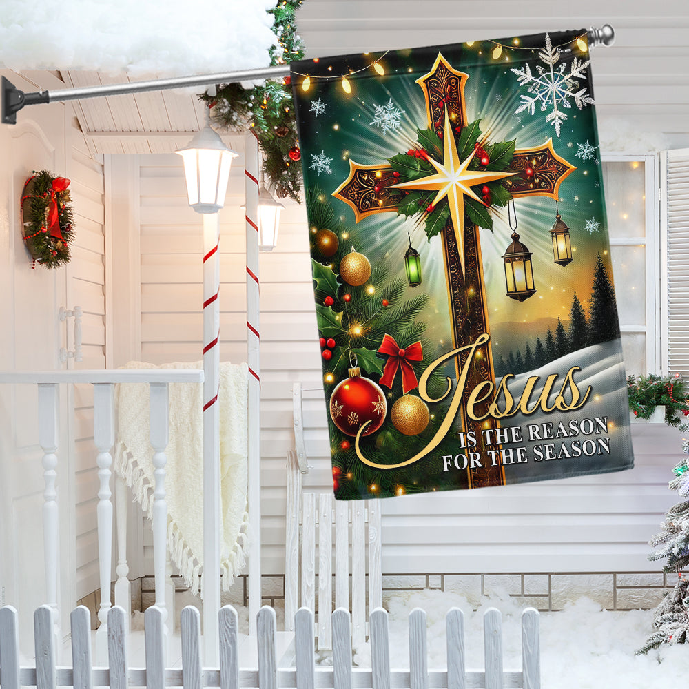 Christian Cross Christmas Flag Jesus Is The Reason For The Season Flag