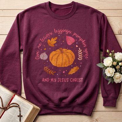 Give Me Leaves Leggings Pumpkin Spice And My Jesus Christ 01