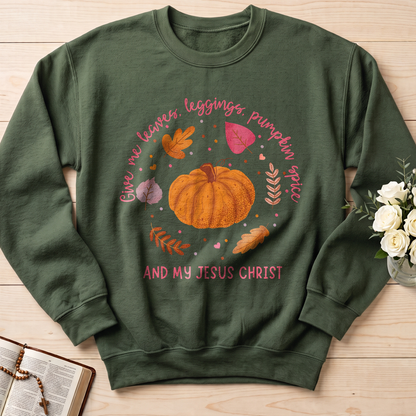 Give Me Leaves Leggings Pumpkin Spice And My Jesus Christ 01